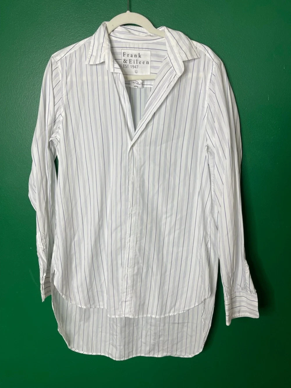 Frank & Eileen NWOT Grayson White Striped Button Down Relaxed Tunic Shirt Sz L - Picture 2 of 11